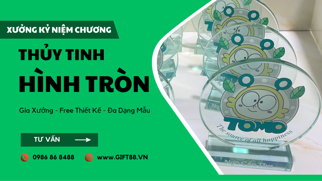 Kỷ niệm chương thủy tinh tròn tại Gift88.vn